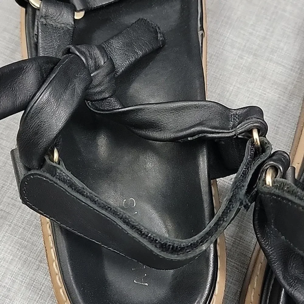 ALOHAS Women's Tied Together Black Leather Sandals SZ 38EUR 7 -7.5US